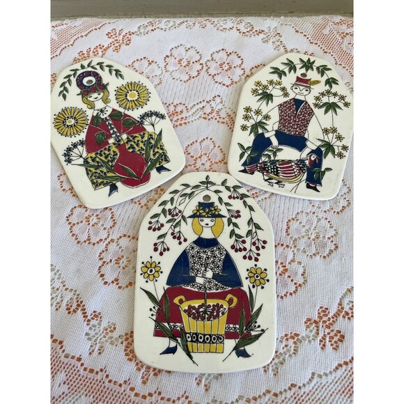 Vintage 1960s Set of 3 Wall Plates Turi Design Mons og Mille Figgjo FF Norway - Picture 6 of 12